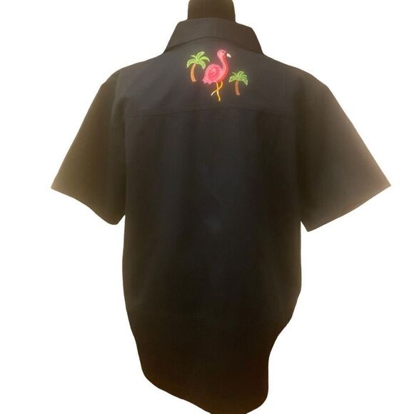 Quaker Factory Black‎ Lightweight Jacket with Embroidered Flamingos Sz L - Picture 4 of 14